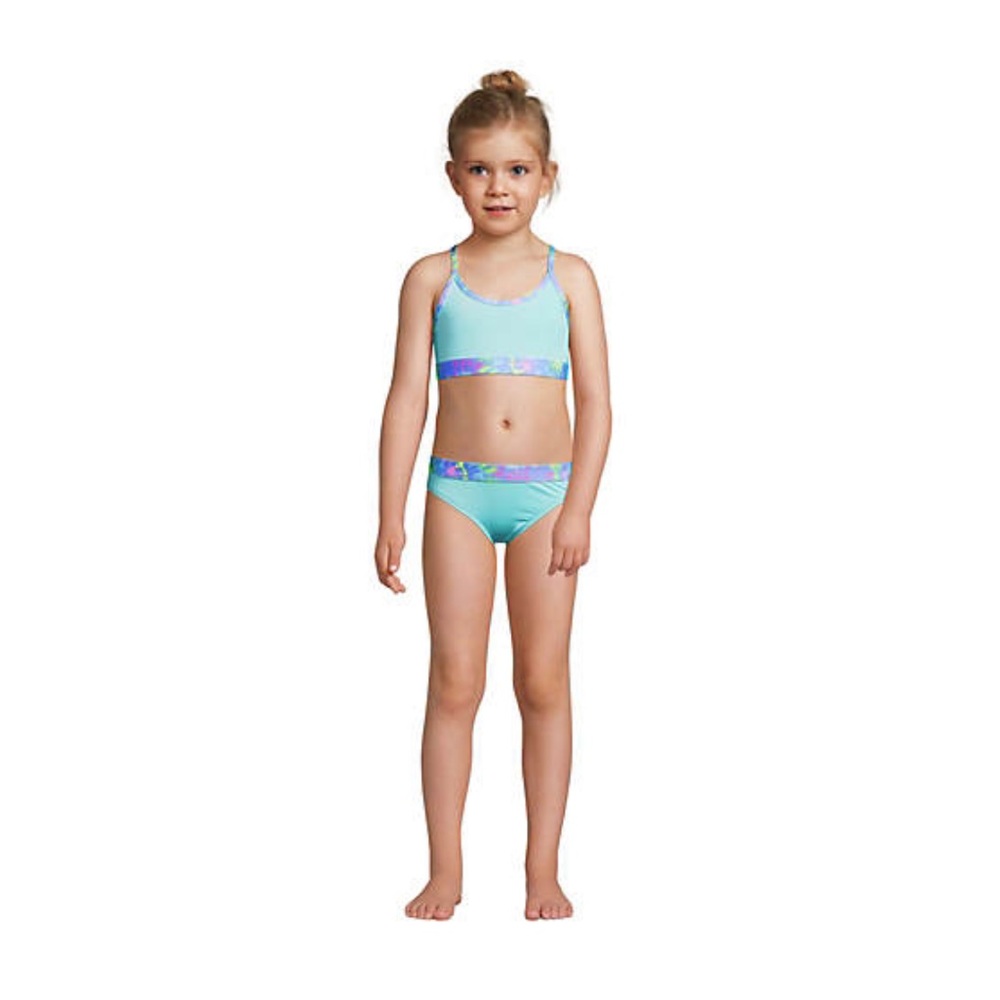 LANDS END Girls Slim Bikini Top & Bottoms Swimsuit Set size 7slim